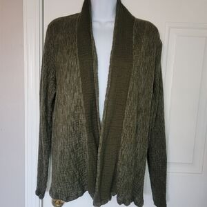 J Jill Pure Jill Olive Green 100% Cotton Long Sleeve Open Cardigan Layering Sz L